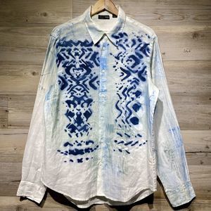 Authentic Nanibon Fuzzi Shirt Mens 52/LG Italy Linen Abstract Dye & Paint Art